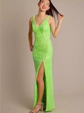 Jules & Cleo Neon Sequin Swirl Tank Sheath Dress - Green / 6